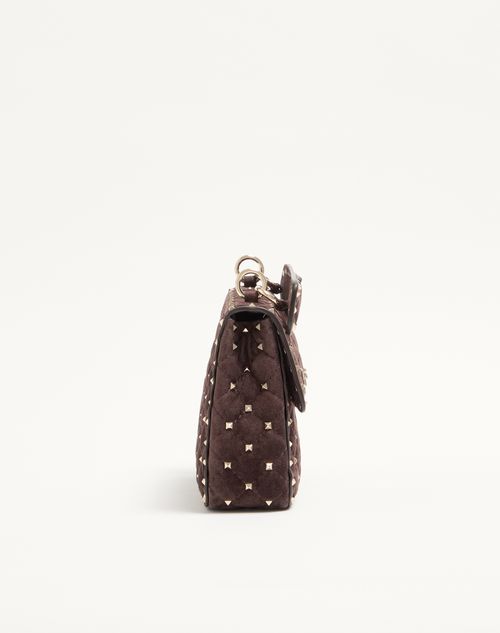 Valentino Garavani - Valentino Garavani Rockstud Spike Medium Suede Bag - Ebony - Woman - Shoulder Bags